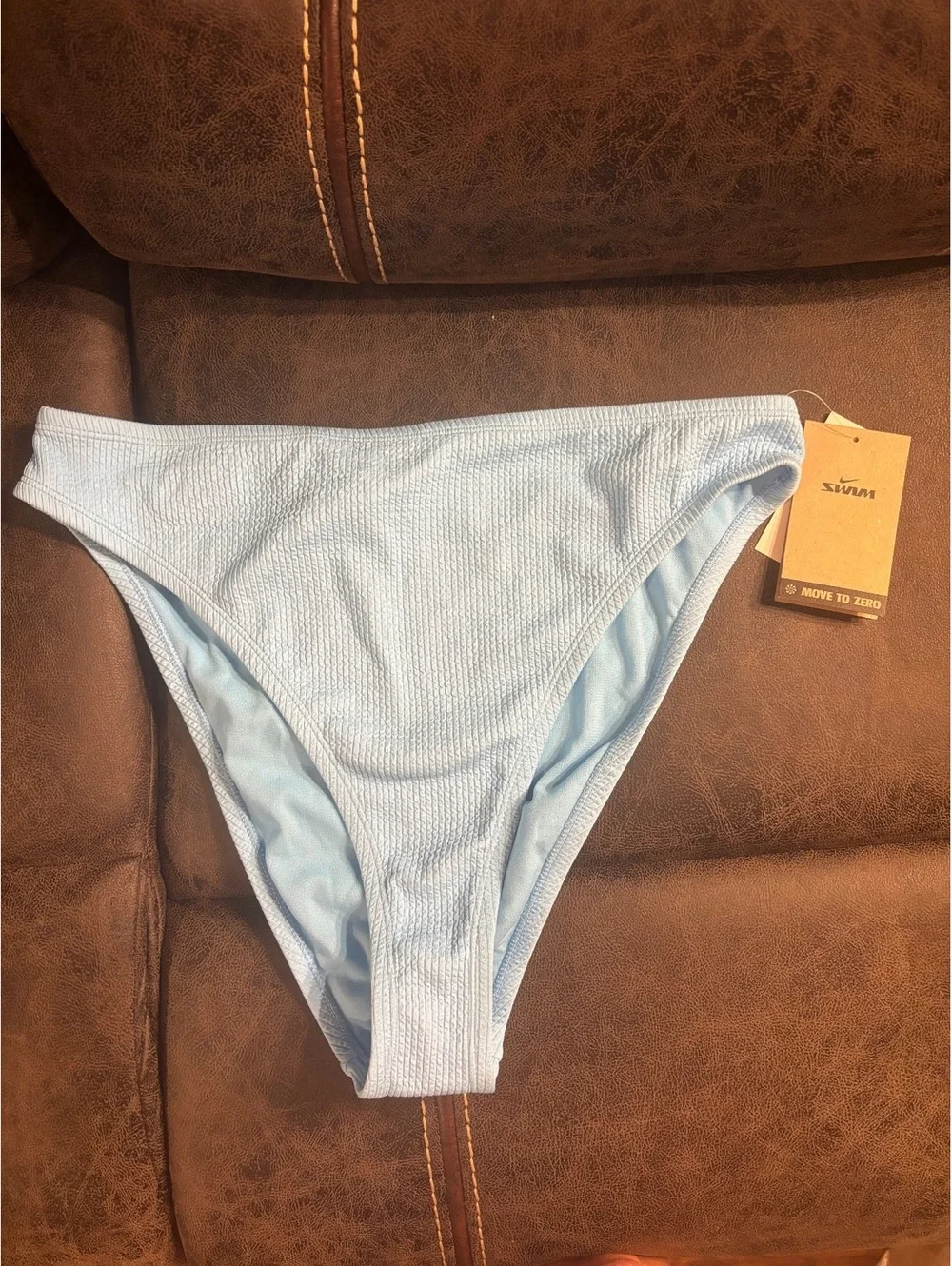 Nike Swim Ribbed Bikini Bottom XL Blue Textured High Leg NWT Move to Zero